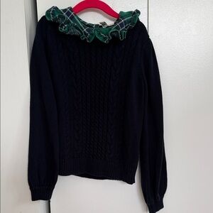 Janie and Jack Navy Sweater with Green Plaid Collar